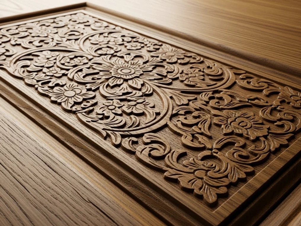 Close-up of premium wooden door texture and craftsmanship