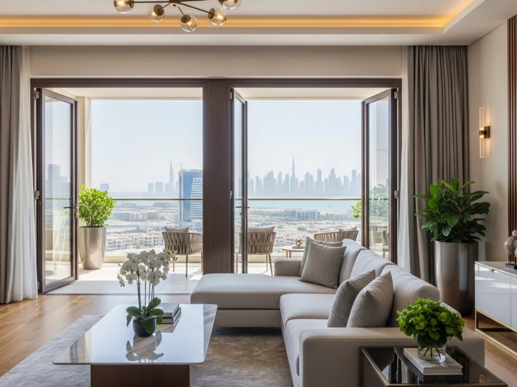 Luxury bifold doors leading to balcony in modern home