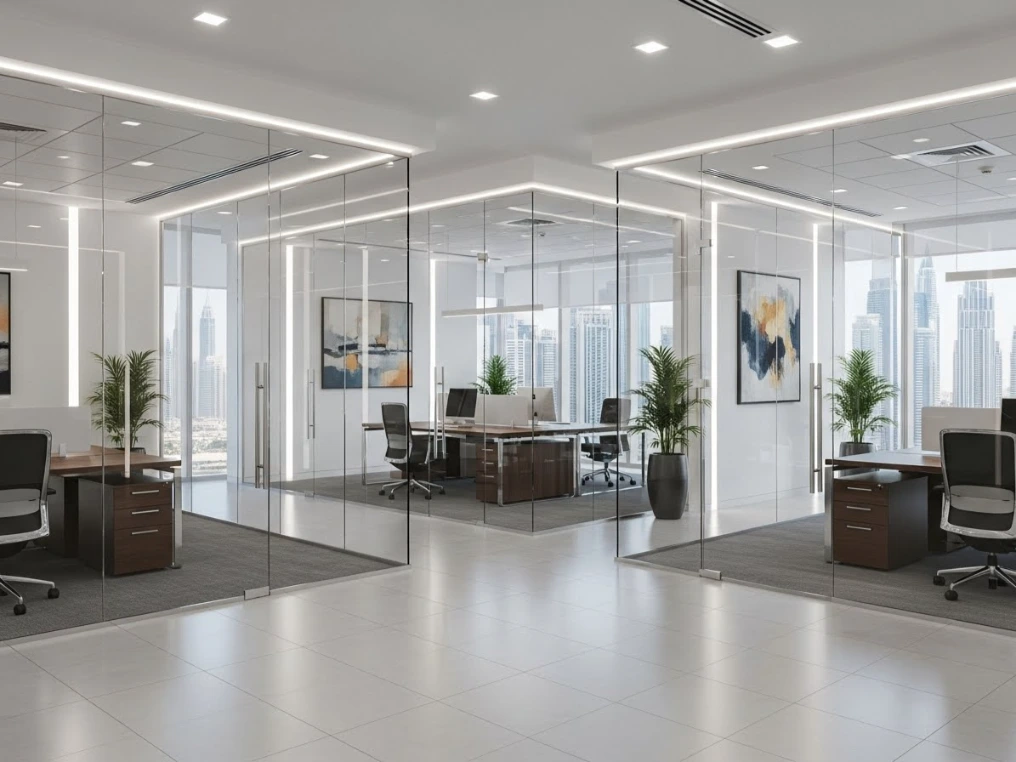 Modern glass doors installed in a corporate office interior in Dubai