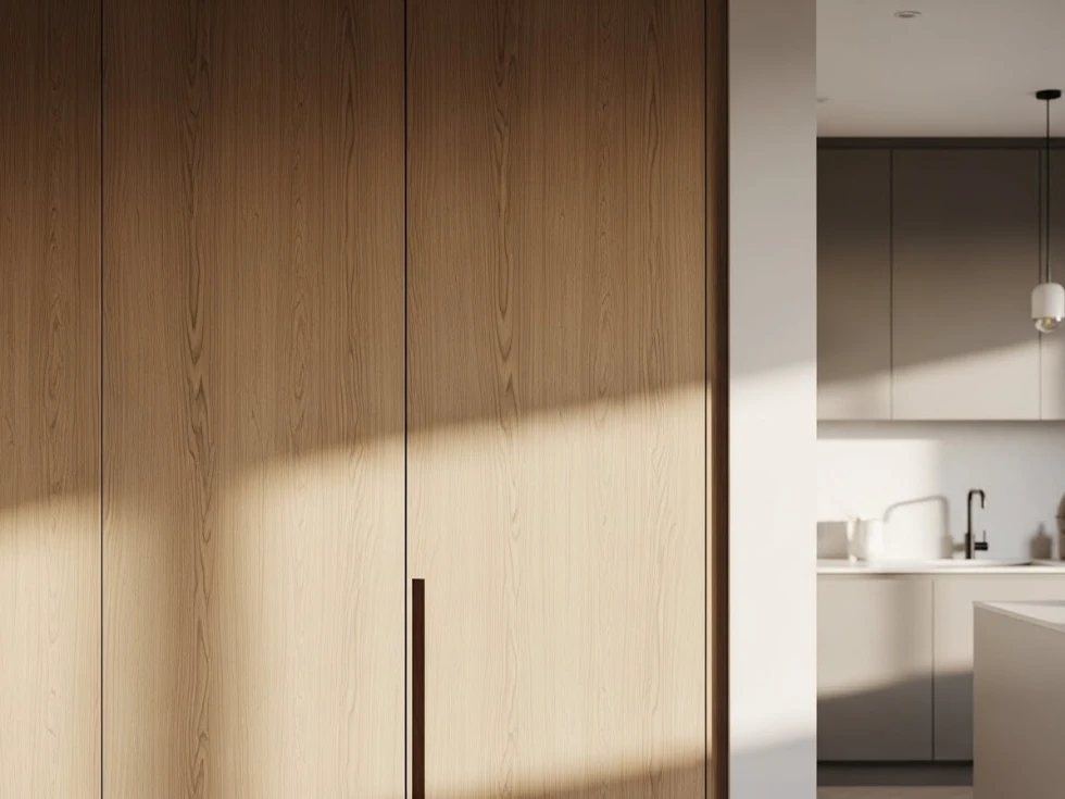 Natural wooden bifold doors for a home pantry area