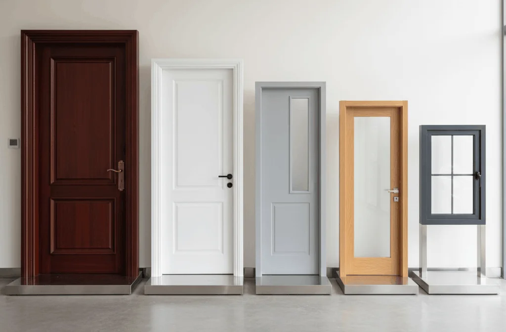 Various door styles and a window sample displayed in descending order of height.